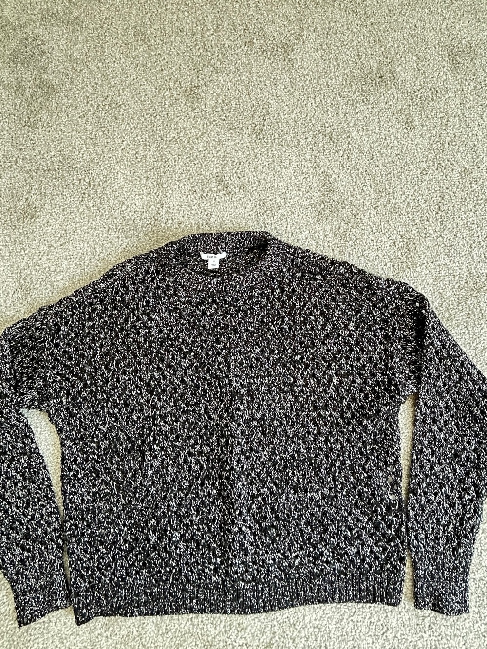 Men's Black and White Marled Crewneck Sweater